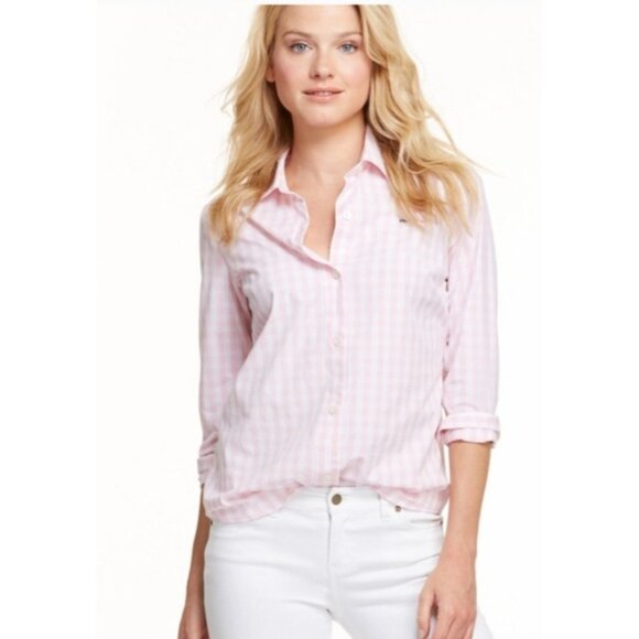Vineyard Vines Womens Pink Gingham Button Down Shirt Size 12 Long Sleeve Classic - Picture 9 of 12